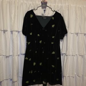 Disturbia Dark Green Velvet Dress with Green Frog And Leaf Patterns